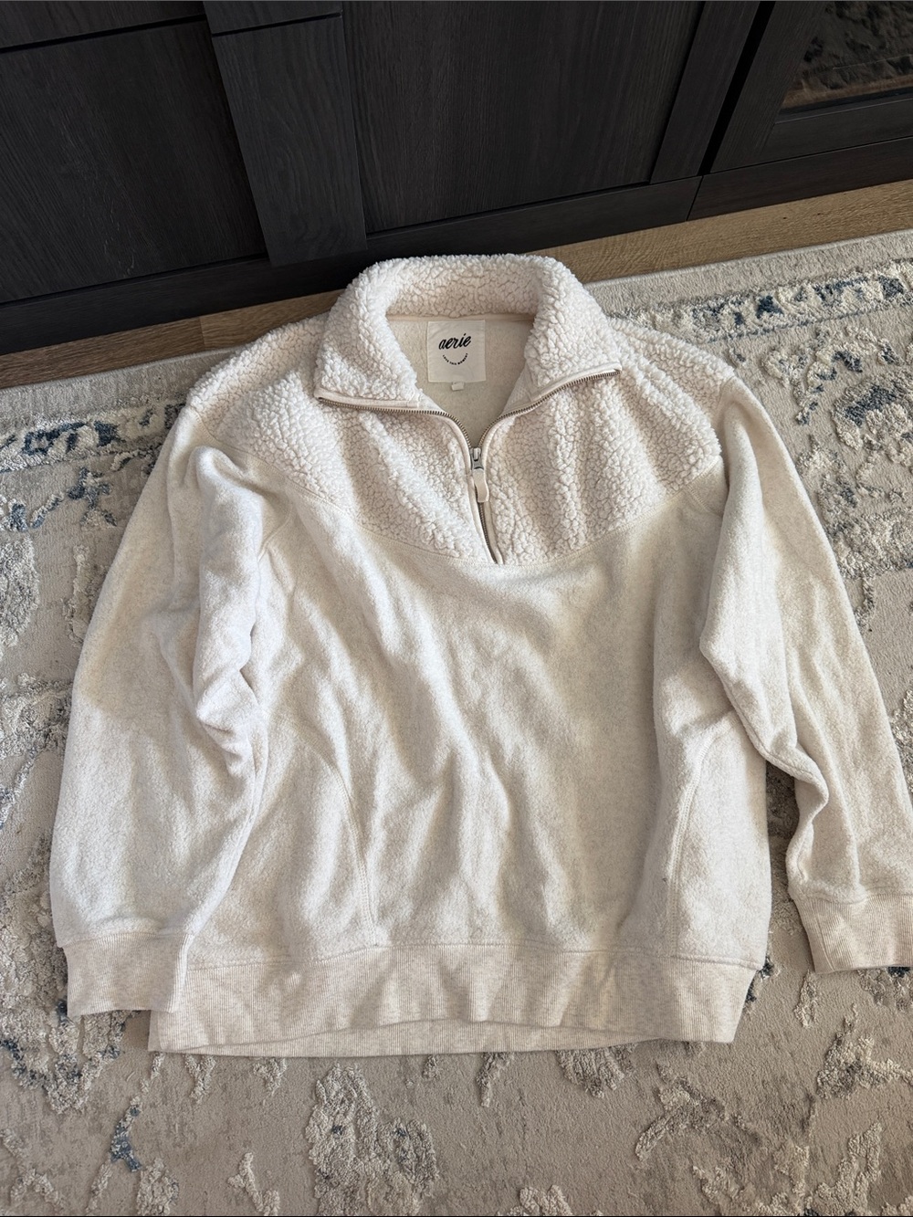 aerie Men's Cream Sherpa Zip-Up Pullover